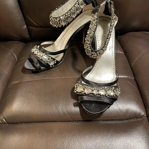Adrienne Vittadini Black and Silver Embellished Heels